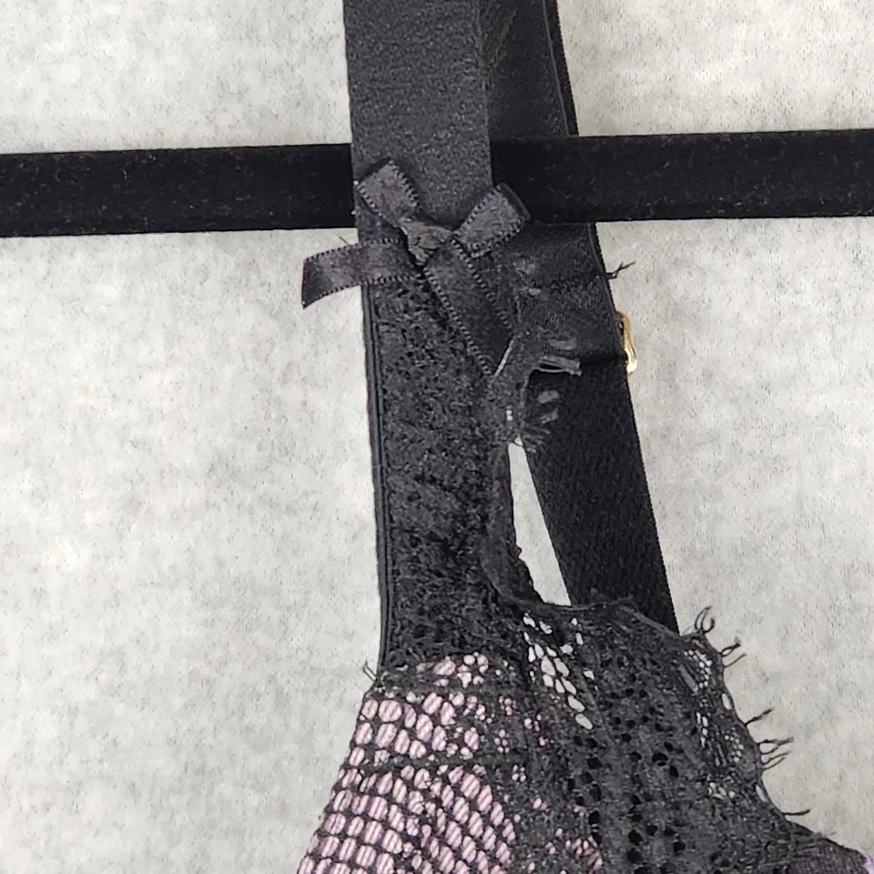 Бюстгальтер женский Cacique 38F черный фиолетовый цветочный кружевной усиленный балконет на косточках с подкладкой - Изображение 4 из 4