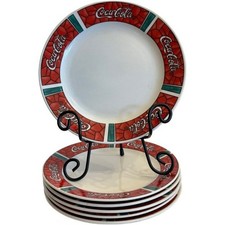 LOT of 2 Salad Plates Coca Cola by Gibson Designs 9" PLATE Stain Glass Mosaic