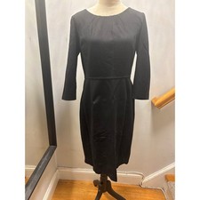 Talbots Sheath Dress Women 10 Black Pleated Neck 3/4 Sleeve Solid
