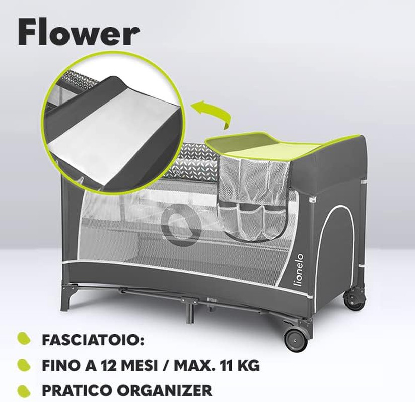 FLOWER Lettino Da Campeggio Neonato Dalla Nascita Fino a 36 Mesi, Pieghevole, Du foto 3