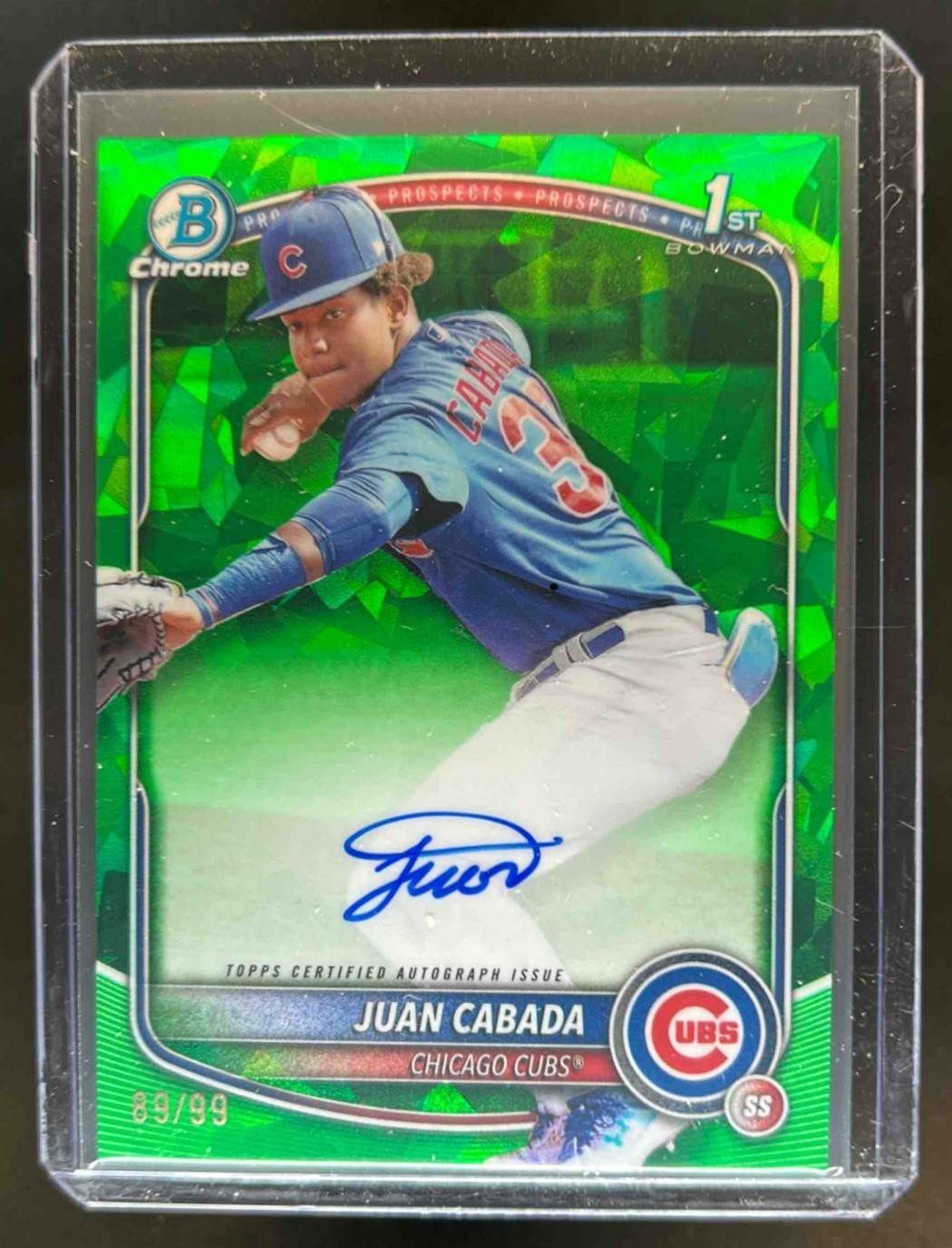2025 Bowman Chrome Sapphire Juan Cabada Auto Green Refractor 1st Prospect #89/99