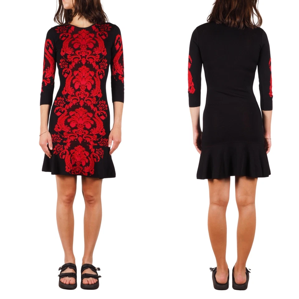 Vestido Roberto Cavalli Vintage Para Mujer Negro Rojo Barroco Bodycon Tejido Talla IT 40 Foto 2 de 4