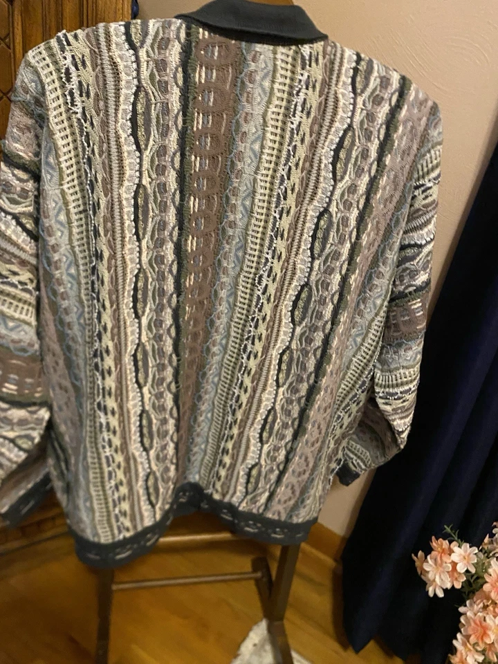 Coogi Men’s Multicolor 3D Knit Cardigan Sweater Biggie Cosby 90’s Size Medium   - Image 2 of 4