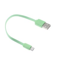 Short USB Cable MicroUSB Charger Cord Power Wire Green Flat for Cell Phones