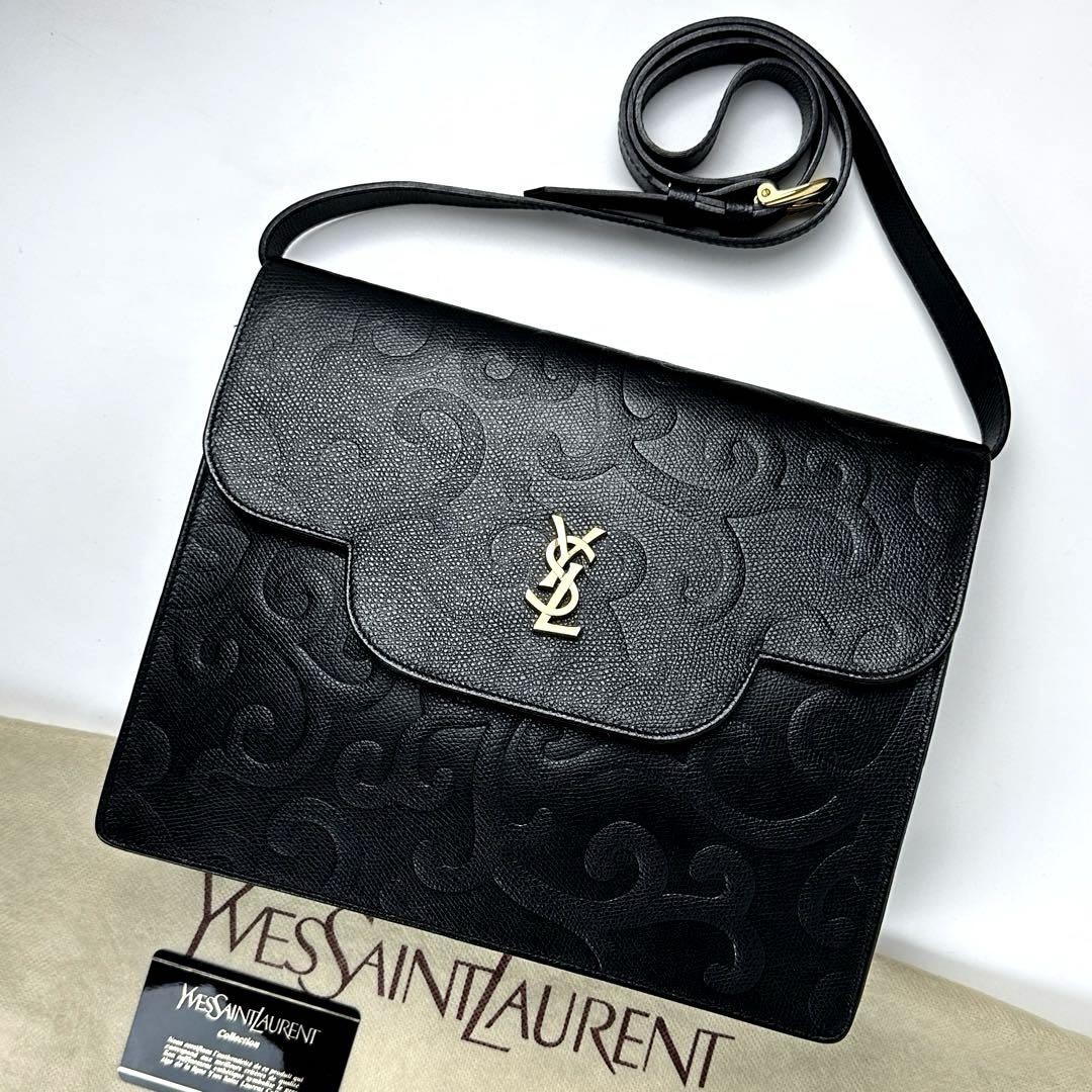 Yves Saint Laurent 2-Way Shoulder Bag Ysl Arabesque Pattern Leather Handbag