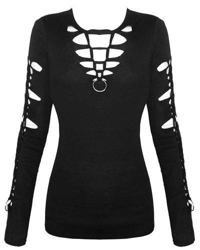 Dark In Love Twisted Womens Top Black Goth Punk Visual Kei Slash Long Sleeve