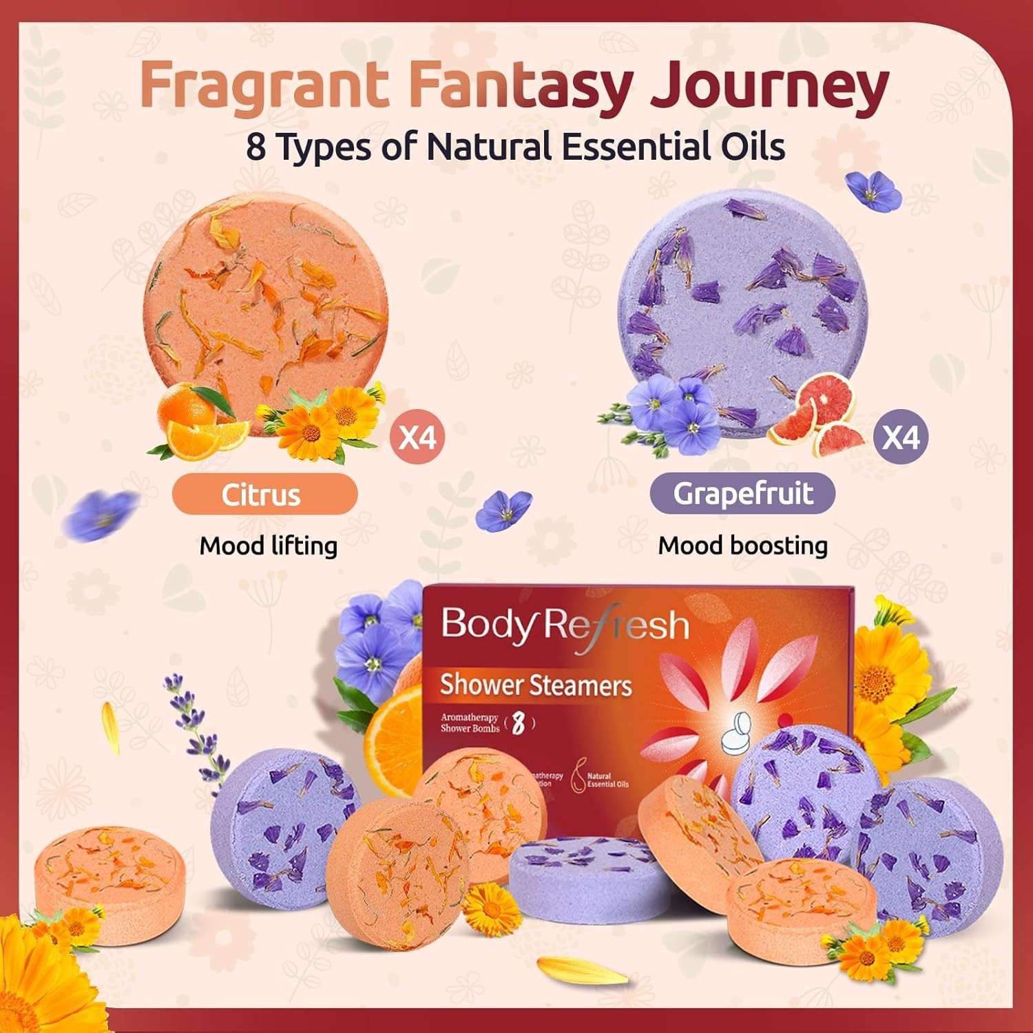 8-Pack Shower Steamers with Essential Oils - Citrus & Grapefruit Aromatherapy thumbnail 7