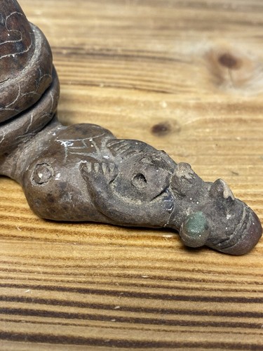 VINTAGE präkolumbianische Pfeife Schlange fressender Mann Abbild Maya Azteken Ton - Bild 5 von 20