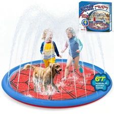 Non Slip Splash Pad for Kids and Dogs, 67'' Extra Large Splash Pad Outdoor Sp...