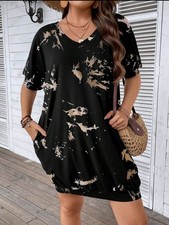 NWOT SHEIN Black/Tan Tie-Dye Tunic Dress, size 1X