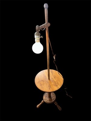 Vintage MCM George B Bent Style Lamp 3 Single Leg Tier Floor Table Wooden Brown