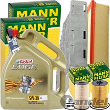 MANN INSPEKTIONSPAKET+5L CASTROL 5W-30 MOTORÖL passend für AUDI A3 8P VW GOLF 6
