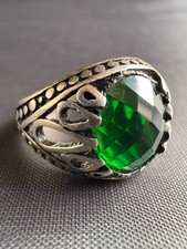 925 Sterling Silver Ring Green Faceted Emerald Ring Handmade Ring Size 10 US