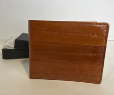 NEW Genuine Eel Skin Leather BiFold Wallet NIB Lee Sands Cognac Brown