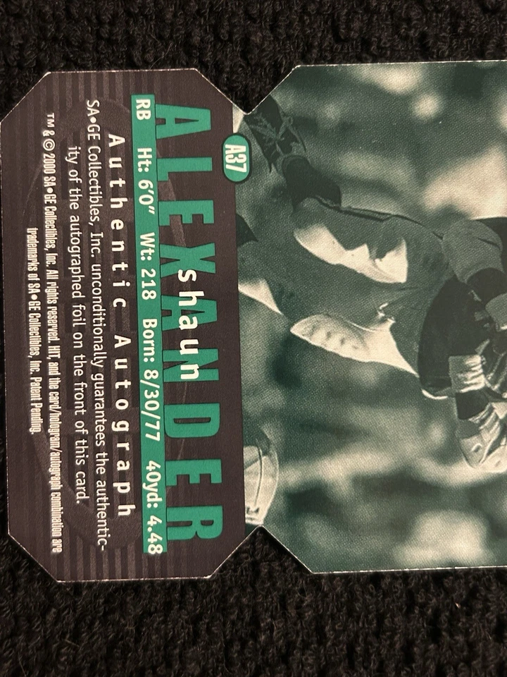 2000 SAGE Hit Shaun Alexander Diamond Die Cut Autographed Card #A37 - Image 4 of 4