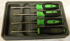SNAP-ON 4PC GREEN SOFT GRIP MINI-TIP COMBINATION SCREWDRIVER SET #SGDX40BG