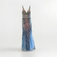 Blue Iridescent Sequin Dress V-Neck Sleeveless Formal Party