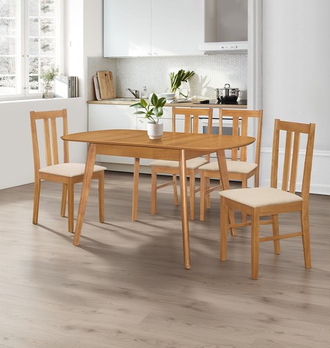 Hallowood Furniture Aston Extending Dining Table and Chairs Set 4, Butterfly Table and Chairs, Light Oak Wooden Extendable Dining Table & Chairs, Dining Room Sets for Home & Cafe 23 Dining Set, Butterfly Leaf Kitchen Table & 4 Wooden Dining Chairs, Warm Cream