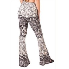 Satina  Black And Cream High Waisted Flare Wide Leg Printed Palazzo Pants XLarge