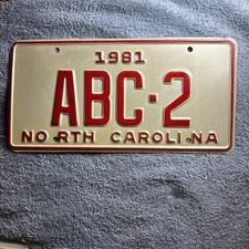 1981 North Carolina Vanity License Plate ABC-2