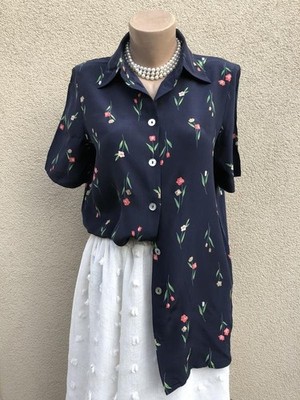 Women Peter Hahn Shirt Navy Silk 36 / S / 44