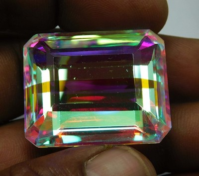 Natural Mystic Topaz Pendent 131.35Ct Brazil Emerald Cut Gemstone Rainbow A-1124