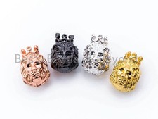 CZ King Crown Lion Head Spacer Beads, Micro Pave Cubic Zirconia Charm