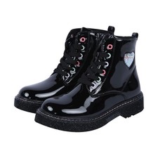 A2Z 4 Kids Girls Teens Ladies School Shoes Black Patent Glitter Heart Ankle Boot