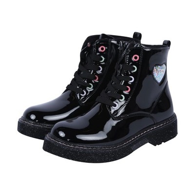 A2Z 4 Kinder Mädchen Teens Damen Schulschuhe Schwarz Lack Glitzer Herz Stiefelette