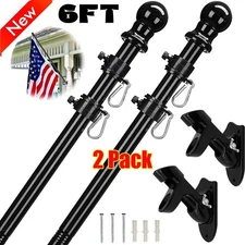 2X 6Ft Flag Pole Kit Flag Pole House Porch Black Holder Wall Mounting Bracket