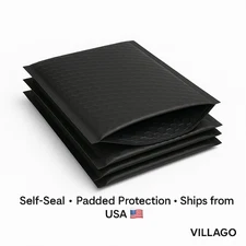 #000 4x8 Black Poly Bubble Mailers Padded Envelopes Self Seal Shipping Bags