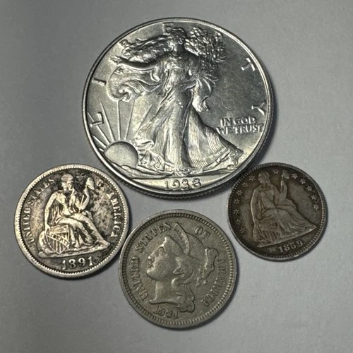 AU? Walking Liberty 1938P 90% Silver Half Dollar+1859 SL 1/2 Dime MORE COBM-9809