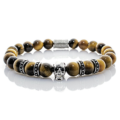 Tigerauge Armband Bracelet Perlenarmband Skull 8mm Edelstahl Klasse A+