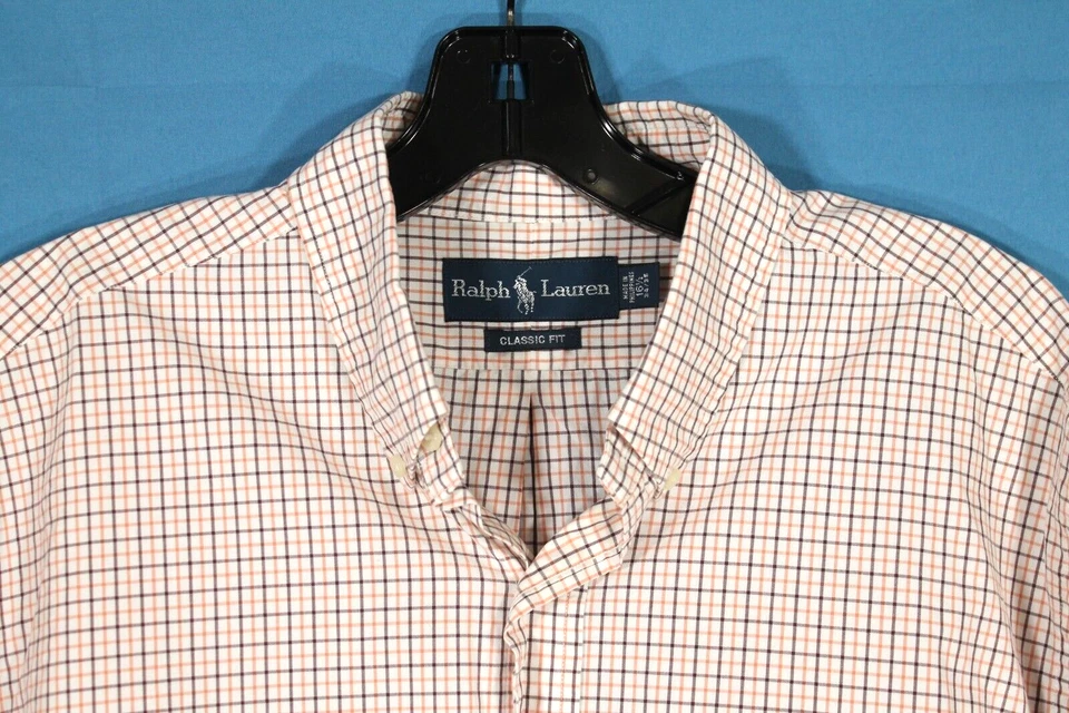 Camisa social RALPH LAUREN POLO marrom/laranja xadrez com botões CLASSIC FIT tamanho 16.5 - Imagem 2 de 4