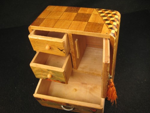 Japanisches Vintage Vorkrieg Parkett kleine Truhe Mini TANSU KOHIKIDASHI Spiegel - Bild 22 von 24