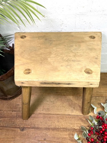 Vintage Hungarian Rustic Wooden Milking Stool Side Table Bench Plant Stand - Picture 3 of 10