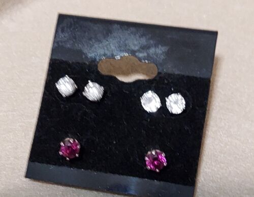 Sterling Silver Lab Ruby Stud Earrings & CZ Stud Earrings - Picture 2 of 8