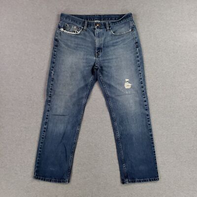 Faded Glory 34x29 Straight Fit Blue Jeans Distressed Soft Faded Denim Broken In