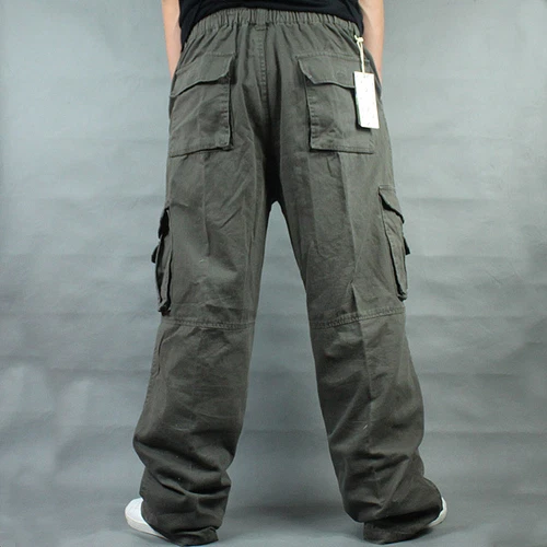 New Mens Hip Hop Pants Loose Cotton Blend Pocket Baggy Cargo Carpenter Overalls - Picture 6 of 18