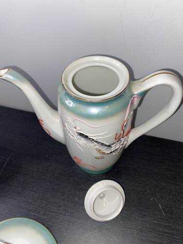 Vtg 9 Piece Hand Painted Moriage Dragonware Tea Set Japan Lithophane Geisha - Picture 9 of 12