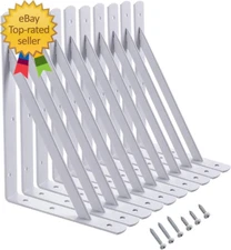 12 X 8 Inch Heavy Duty Shelf Brackets, Load Capacity: 600Lb, 10-Pack White Metal