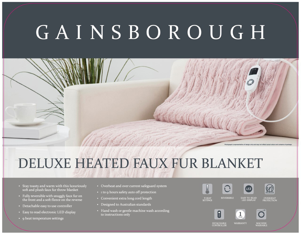 Gainsborough Deluxe Heated Faux Fur Reversible Blanket- Pink | eBay