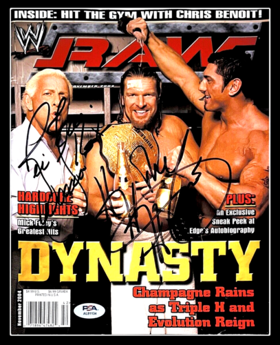 WWE TRIPLE H AND RIC FLAIR EVOLUTION HAND SIGNED MAGAZINE RAW 2004 WITH PSA COA - Picture 1 of 2