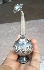 Vintage Silver Rose Water Sprinkler Bottle Hand Carved Collectible Decorative