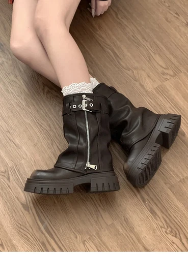 Biker Boots Belt Buckle Elegant Platform Flats Short Boots Fashion Casual Knight - Bild 21 von 26