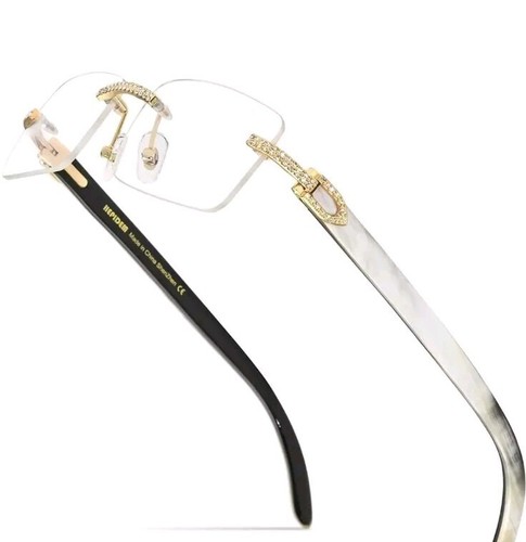 100% Really Buffalo Horn Handmade Glasses Rimless Diamonds Eyeglasses - Picture 7 of 8