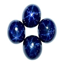4 Pcs Natural Star Blue Sapphire 8x6mm Oval Loose Cabochon Gemstones Lot