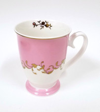 NEW EILEEN'S RESERVE WHITE,PINK,GOLD ACCENT TRIM TEA,COFFEE MUG CUP