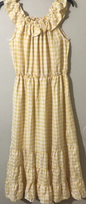Max Studio Peasant Tiered Boho Dress Ruffle Neck Plaid/Checks Yellow Size M New