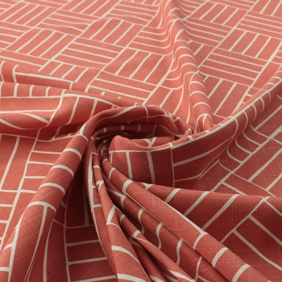 LULU DK DF MONOGRAM AURELIAN CORAL RED GEOMETRIC HIGH END FABRIC BY YARD 54"W - Image 4 of 4